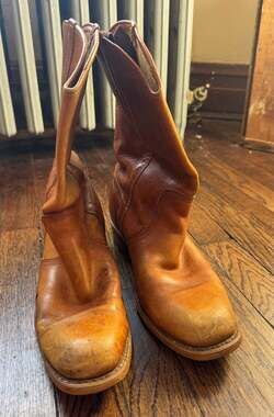 VTG ‘70s Big Thunder Distressed Tan Leather Chore Boots Men’s 9.5 Stacked Heel
